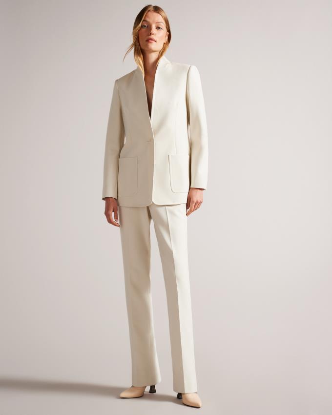 Blazer Ted Baker Single Breasted Collarless Beige Femme | YKD-87197384